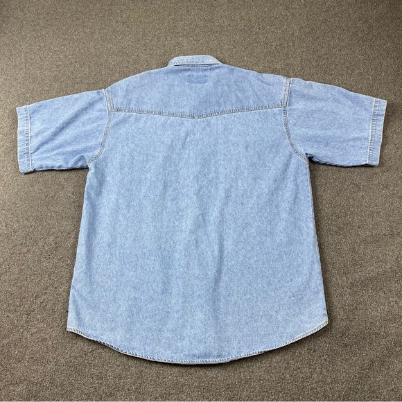 Vintage Wrangler Western Snap Button Denim Polo Shirt Men’s Sz M. Made In Canada - Picture 8 of 12